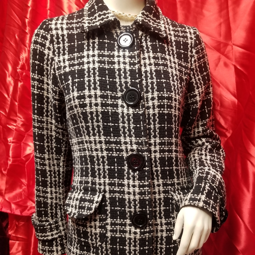 Poetry Clothing Black and White Checkered Coat. Size Medium